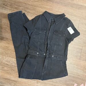 Good American Charcoal Short Sleeve Jumpsuit
